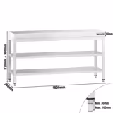 Tavolo da lavoro in acciaio inox PREMIUM - 1800x700 mm - con ripiano inferiore e ripiano intermedio