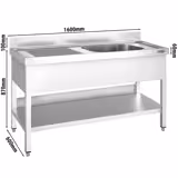 Lavello PREMIUM - 1600x600mm - con ripiano di fondo - con 1 vasca - vasca a destra