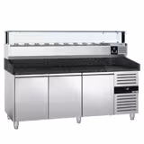 Table réfrigérée à pizza PREMIUM - 2000 x 800 mm - avec 3 portes - incl. vitrine réfrigérée LED - 10 x GN 1/4
