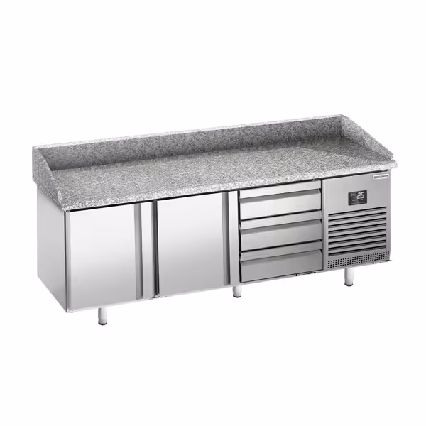 طاولة تحضير بيتزا مبردة PREMIUM PLUS - 1980x1139 mm - مع بابان و 3 أدراج - سطح عمل جرانيت