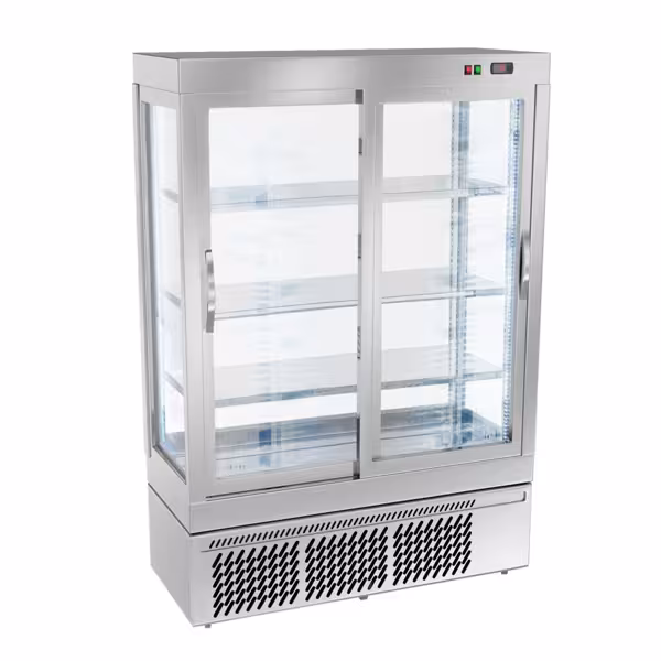 Panoramische koelvitrine - 855 liter - 1320mm - 2-deurs - met 3 glazen plateaus - zilver