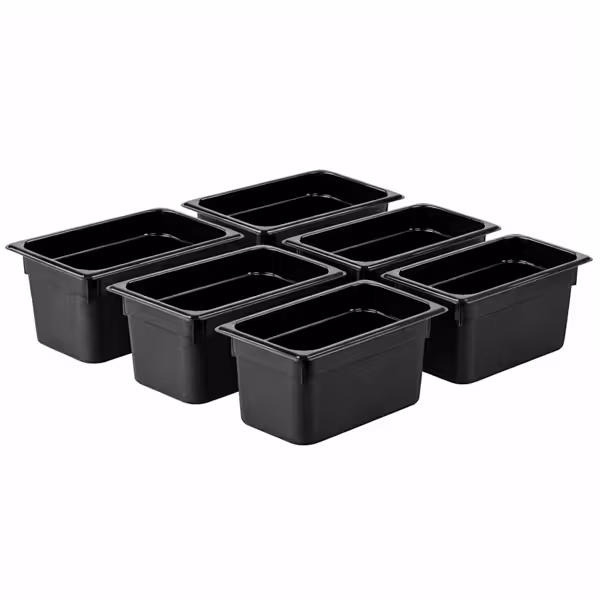 (6 Stück) Polycarbonat-Behälter GN 1/4 - Schwarz - Höhe: 150mm