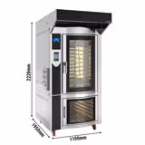 Four à chariot rotatif Gaz Four à convection avec injection d’eau - Écran tactile - 10 niveaux 600x400mm - Acier inoxydable - avec Hotte et Armoire de fermentation