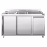 Commercial Sink Cabinet - Stainless Steel - 1600x700 -   Waste Bin - 2 Bowls Left
