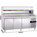 Table réfrigérée à pizza ECO - 2000 x 800 mm - avec 3 portes - incl. vitrine réfrigérée - 9 x GN 1/3