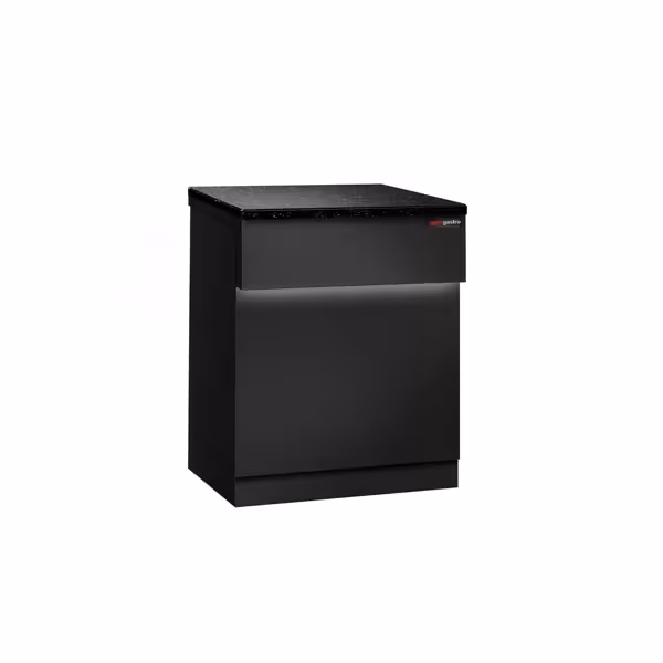 Kassa-sectie TORONTO & met LED-verlichting buiten, 1 legbord - 600x880x900mm - zwart front - granieten werkblad zwart - RVS
