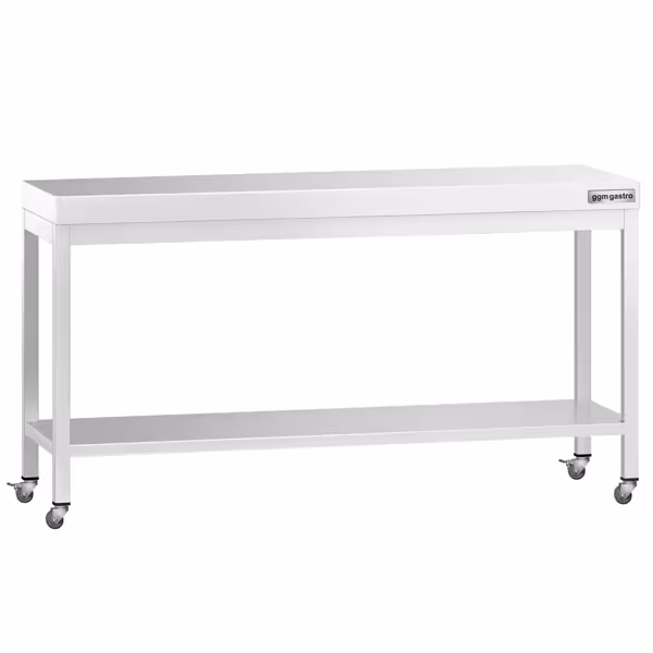 Commercial Stainless Steel Centre Table PREMIUM - 2000x800mm - with Undershelf - with Wheels