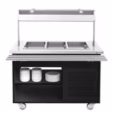 Refrigerated Salad Bar Trolley DANZIG - 1300mm - for 3x GN 1/1 - with Tray Slide - Black - Mobile - with Gantry - with Sneeze Screen