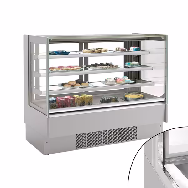 ثلاجة عرض حلويات - مخصص لـ واجهة عرض الكيك - 365 لتر - 1250 mm - زجاج مزدوج عازل - بابان زجاجيان - مع 3 رفوف