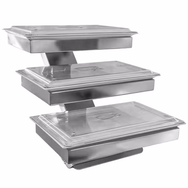 Etagere / Buffet Stand - Metal frame - Chrome - Height: 470mm - incl. 3 Melamine bowls 530x320mm