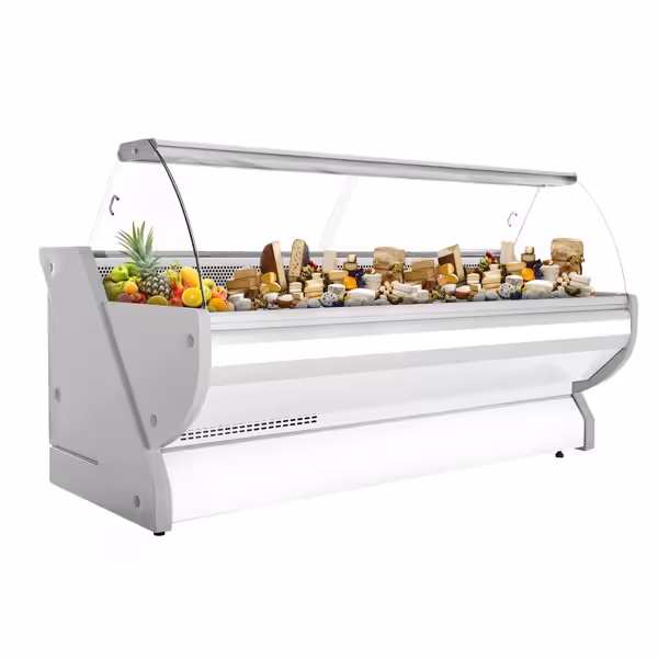 Banco gastronomia professionale / Banco Macelleria - 2965x1150mm - Statica - 570 L - Vetro curvo - Bianco - servizio assistito
