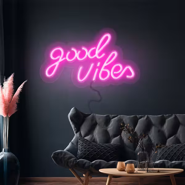 Led lichtbord - good vibes - Roze - 405x200mm
