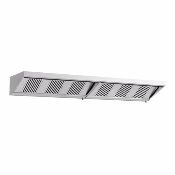 Wandafzuigkap RVS - 900mm diep - 4000mm - zonder motor - met 6 labyrintfilters en verlichting - snelheidsregelaar vereist (extern) - 3600m³/u