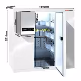 Cámara de refrigeración - 1,5 x 1,5 m - altura: 2,01 m - 3,5 m³ - incl. Unidad Refrigeradora de pared PLUS / Célula refrigerada
