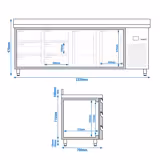 Koelwerkbank PREMIUM - 2330x700mm - met 2 deuren - 6 lades - opstand