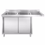 Mesa de prelavado con fregadero PREMIUM - 1600x700mm - izquierda - 2 senos - con peto posterior - con estante inferior - con escurridor