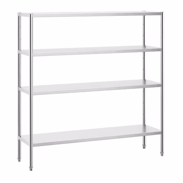 4‑Tier Heavy‑Duty Stainless Steel Shelving Unit PREMIUM – AISI 304 - H 1800 mm - Adjustable Feet