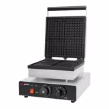 Wafelijzer - Enkel - Handmatige temperatuurregeling - 1,75kW - Vorm: Brusselse wafel 6x4 - bakplaten met antiaanbaklaag (Teflon)