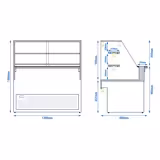 Witryna chłodnicza TORONTO - 1300x880mm - 1200L - front Czarny - z oświetleniem LED - podwójna szyba - blat granitowy Czarny - 2 półki