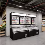 Supermercato-Espositore murale congelatore - 1454mm - -22°/-18°C - con 2 porte a battente in vetrocamera & 4 ripiani - incl. isola surgelati - Nero