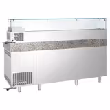 Banco pizza refrigerato PREMIUM - 2150x800mm - con 3 porte & 3 cassetti - piano in granito - con vetrina ingredienti refrigerata superiore - 10x GN 1/3