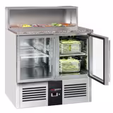 Saladette / Chladicí stůl na pizzu PREMIUM - 0,9 x 0,7 m - se 2 skleněnými dveřmi