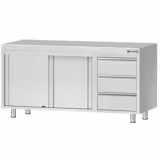 Table armoire en acier inoxydable ECO - 1600x700mm - avec portes coulissantes et 3 tiroirs à droite
