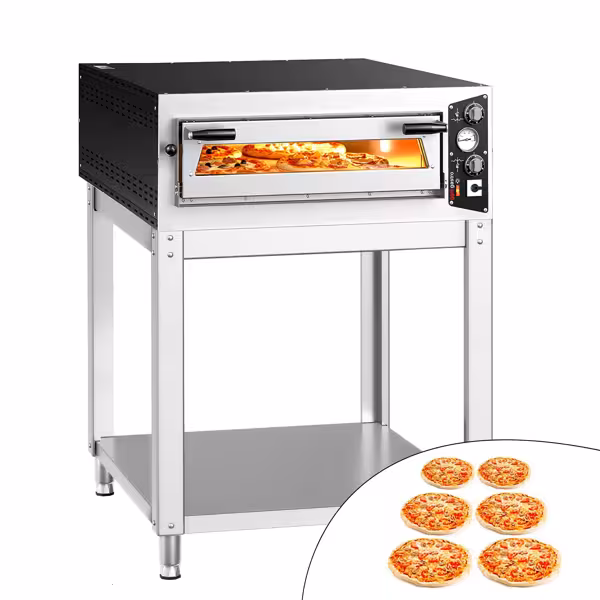 Sähköinen pizzauuni (samottikivipohja) - 1270x990 mm - 6 x Ø 35 cm (Syvä) - enintään 450 °C - Manuaalinen - pinottava - sis. alarunko