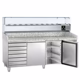 Table réfrigérée à pizza ECO - 2000 x 800 mm - avec 2 portes et 7 tiroirs - incl. vitrine réfrigérée - 9 x GN 1/3