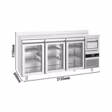 Mesa frigorífica para bar e bebidas PREMIUM - 2140x600mm - 632 L - com 3 portas de correr em vidro, alçado traseiro e batente para borras