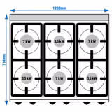 Cucina a gas professionale - LORENZO 700 - 1200x714x1070mm - 31,5 kW - 6 fuochi - su vano aperto - alta potenza