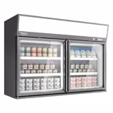 Přístěnný mrazicí regál - 1 450 mm - 232 l - od −22 do −18 °C - s 2 skleněnými posuvnými, s dvojitým zasklením & 4 policemi - šedá