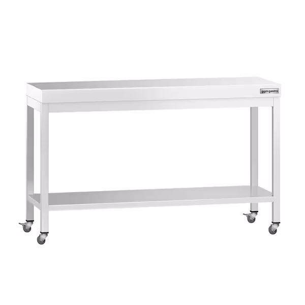 Edelstahl Arbeitstisch PREMIUM - 1400x600mm - mit Grundboden & Rollen