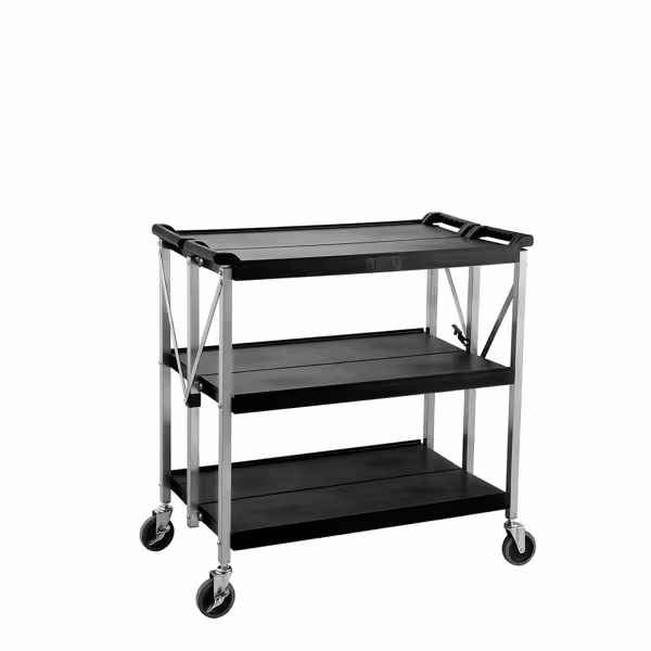 Chariot de service – pliable – en plastique – 880 × 500 mm – avec 3 plateaux