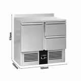 Koelwerkbank PREMIUM - 900x700mm - 1 deur - 2 lades - met spatrand - GN 1/1