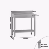Mesa de trabajo de acero Inox.  ECO 0,6 m - con zócalo y estante inferior