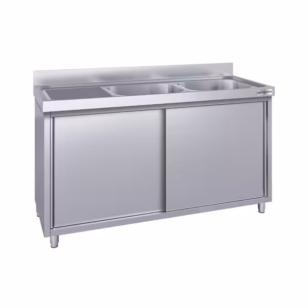 Chiuvetă tip dulap - din oțel inoxidabil ECO - 1,8 m - 2 cuve pe dreapta - L 50 x W 50 x D 30 cm
