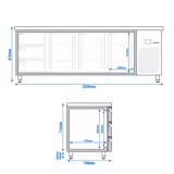 Koelwerkbank PREMIUM - 2330x700mm - met 3 deuren - met 3 lades