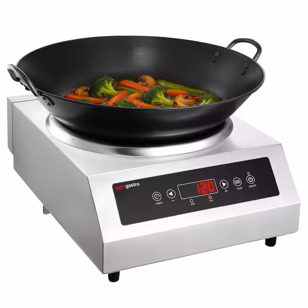 Plită cu inducție pentru wok PROFESIONALĂ - 3,5 kW - 1 zonă de gătit - pentru tigăi wok Ø 460 mm - cu wok inclus