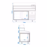Pizzakylmäpöytä PREMIUM PLUS - 1738x800 mm - 2 ovea - sis. kylmävitriini lasisuojuksella - 7 GN 1/4 -astiaa