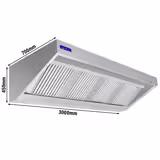 Cappa a parete Professionale Snack autoaspirante - 3000mm - Prof.700mm - con regolatore di velocità, filtri a labirinto antigrasso e illuminazione LED