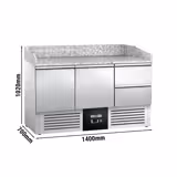 Pizzawerkbank PREMIUM - 1400x700mm - granieten werkblad - met 2 deuren & 2 laden