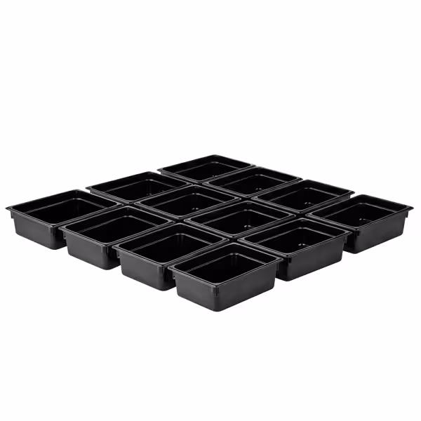 (12 Stück) Polycarbonat-Behälter GN 1/2 - Schwarz - Höhe: 100mm