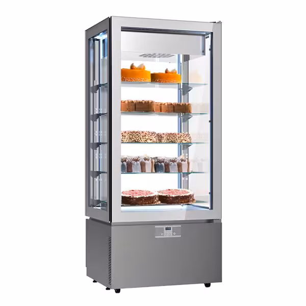 4-Sided Glass Display Freezer - 457L - 805mm - Double glazing - square - with 5 glass shelves - 4 glass doors