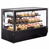 Vetrina refrigerata da banco - 160l - 900mm - Doppio vetro; 2 porte scorrevoli in vetro - vetro dritto - con 2 ripiani - 4 lati vetro; LED interni - Nero