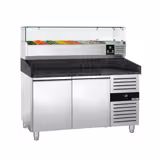 Pizzawerkbank PREMIUM - 1500x800mm - met granieten werkblad - met 2 deuren - incl. glasvitrine - 7x GN 1/4