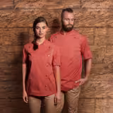 KARLOWSKY| Women's Short-Sleeve Chef Jacket – Denim-Style Vintage Red - ROCK CHEF Stage 2 - Size 52