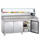 Pizzawerkbank PREMIUM - 2025x800mm - met granieten werkblad - met 3 deuren - incl. glasvitrine LED - 10x GN 1/4