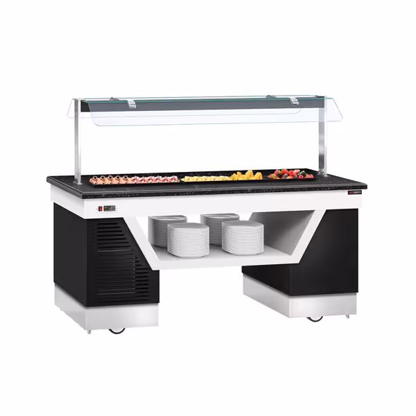 Buffet gekoeld BELFAST - 2000mm - met gekoelde plaat & zwenkwielen - zwart