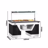 Banco buffet professionale caldo BELFAST - 1600mm - con bagnomaria - su ruote - per 4x GN 1/1 - Nero - Self Service